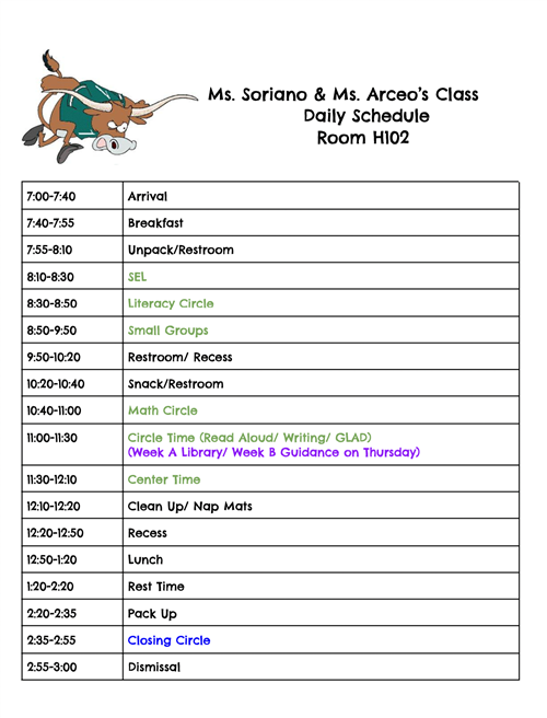 Pre-K DL Schedule